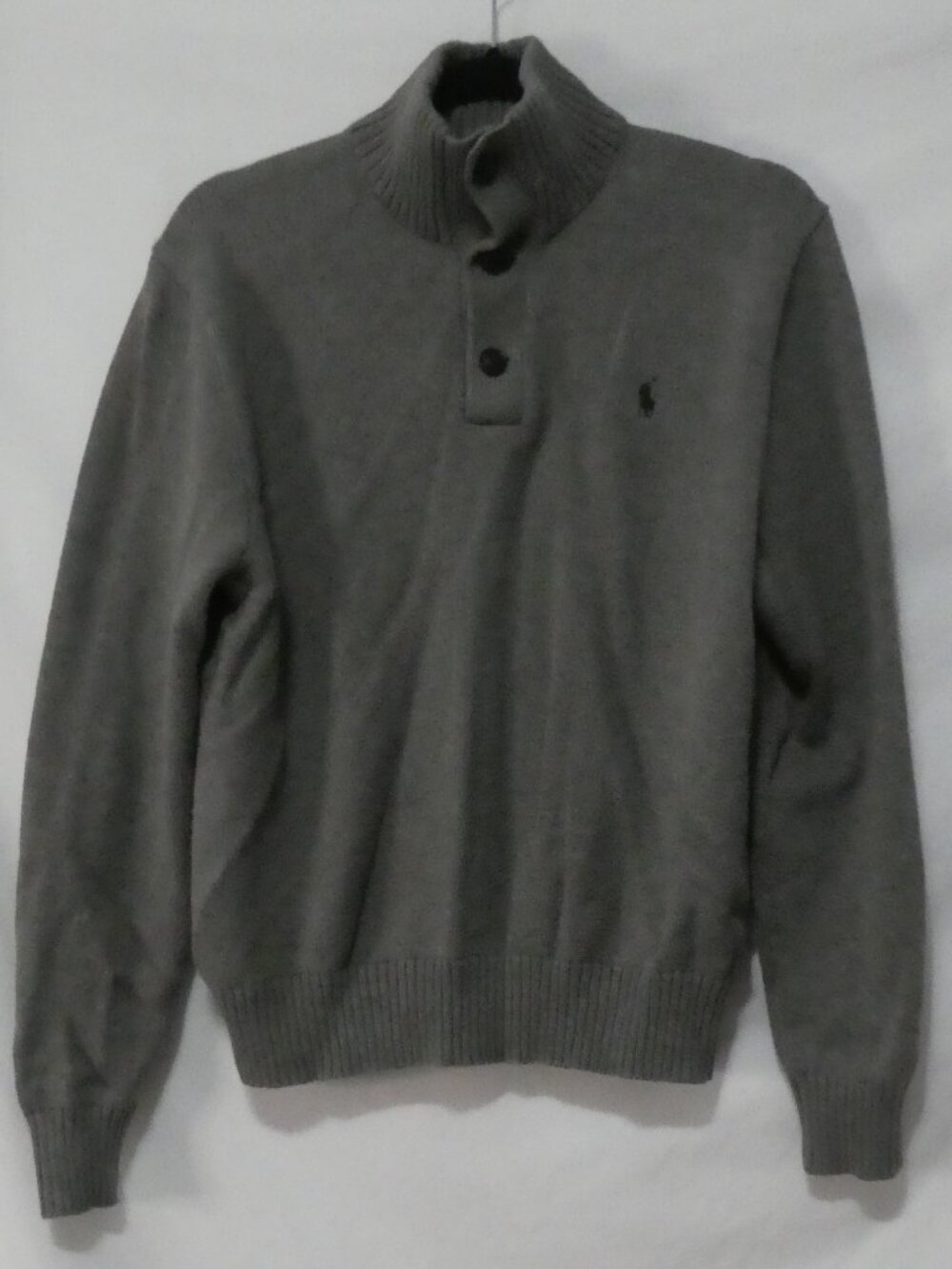 POLO RALPH LAUREN  Men's Grey Mock Neck 3-Button Pullover Sweater - Size Medium
